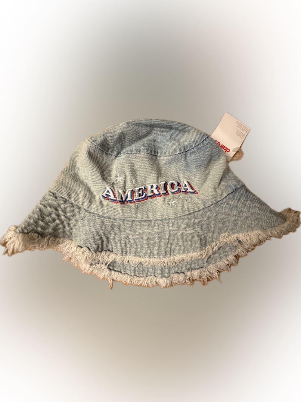 Claire's Light Blue Denim 'America' Frayed Bucket Hat